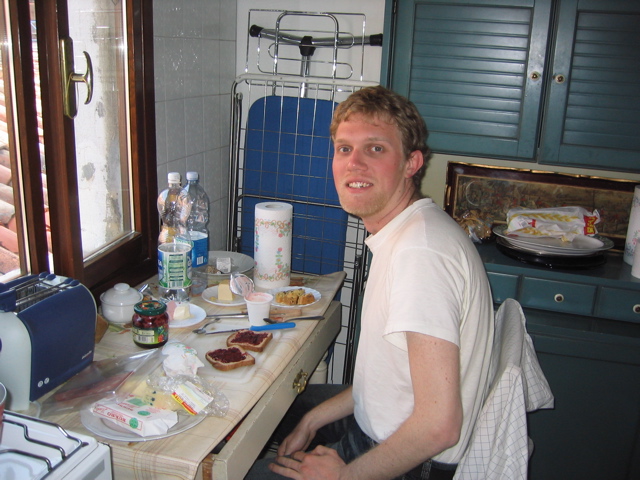 Breakfast in our tiny kitchen