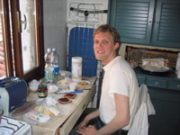 Breakfast in our tiny kitchen